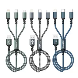 GIANAC 3-in-1 USB Ladekabel Set, 1,2 m, Schnellladung für iPhone, Android, Galaxy, Huawei, OnePlus, Sony, Honor