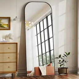 BEAUTYPEAK Minimalistischer Standspiegel 142x52 cm - Bruchsicher, Wandmontage oder freistehend, Schwarz