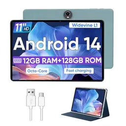 COLORROOM 11 Zoll Android Tablet, Octa Core, 12GB RAM, 128GB ROM, 8000mAh, WLAN, Bluetooth, Dual Kamera, Blau mit Schutzhülle