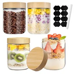 WEFHEF 4er Set Meal Prep Gläser 500ml mit Deckel und 8 Aufklebern - Ideal für Müsli, Marmelade, Salat und Joghurt