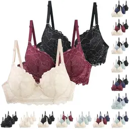 Damen Push Up Spitzen-BH 3er Pack, bralette, elegante und bequeme Unterwäsche für Alltag