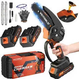 Mini Kettensäge 6 Zoll mit 2 Akku, Automatisches Ölsystem - ideales Weihnachtsgeschenk für Papa