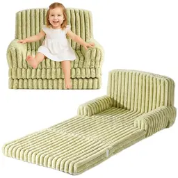 ROBUD Kinder-Sofa 2-in-1 Klappsofa mit Bezug, Aufbewahrung und Tragegriff – Grün