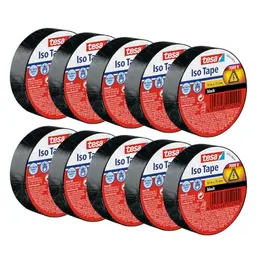 tesa Isolierband 10 m schwarz - Selbstklebend, hitzebeständig - 10er Pack