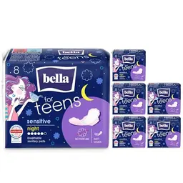 Bella for Teens Ultra Binden Sensitive für die Nacht | 6er Pack parfümfrei und mit Flügeln