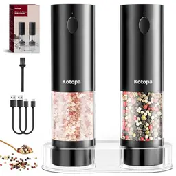 Kotopa Elektrische Salz- und Pfeffermühle, Wiederaufladbar mit 5 Stufen, 2er Set Schwarz