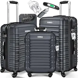 KESSER® Hartschalenkofferset 3-tlg. mit Trolley, Kofferwaage, Gepäckanhänger & Schloss