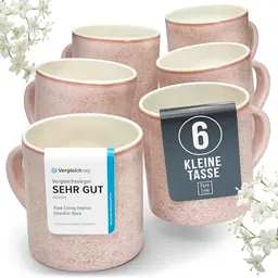 Kaffeetassen-Set für 6 Personen, Mediterranes Steingut in Rosa, Stylisches Tee- und Kaffeebecher Set