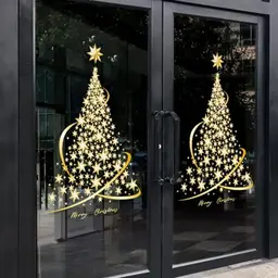 Cityhermit Weihnachtsbaum-Fensteraufkleber, goldene statische Aufkleber für Indoor-Deko (2er-Pack)