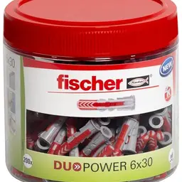fischer DuoPower 6 x 30 Universaldübel, 200 Stück, 2-Komponenten-Kunststoffdübel für Beton, Ziegel, Stein, Gipskarton