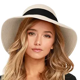 FURTALK Damen Sonnenhut mit UV-Schutz & breiter Krempe, Strohhut für den Strand