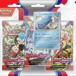 Pokémon-Sammelkartenspiel: 3er-Pack Karmesin & Purpur - Heerashai (3 Boosterpacks, 1 Promokarte)