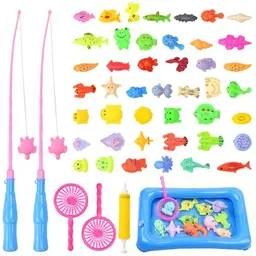 Huucozn 50 Stück Magnetisches Angelspiel für Kinder – Badespielzeug mit 2 Angeln und Fischen, ideal für 3 Jahre und älter