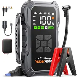 YaberAuto Starthilfe Powerbank mit Luftkompressor und 500 Lumen Notlicht