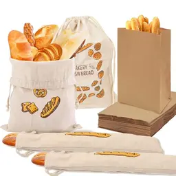 MOAMUN 34-teiliges Brotbeutel-Set: 4 Leinenbeutel und 30 Butterbrottüten für Brot, Obst und Snacks