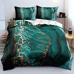 Luofanfei Marmor Bettwäsche 135x200 Grün Gold 3D Effekt Set für Einzelbett