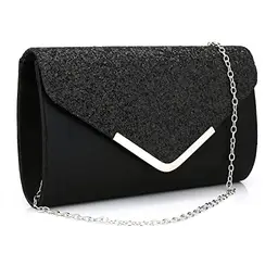Milchstraße Damen Clutch Tasche Abendhandtasche mit Kette Schwarz