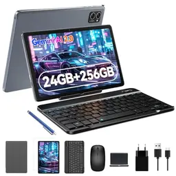 TABWEE Tablet mit Tastatur und Stift - 10 Zoll, 24 GB RAM, 256 GB Speicher, Android 15, Octa-Core, 5000 mAh, Face ID