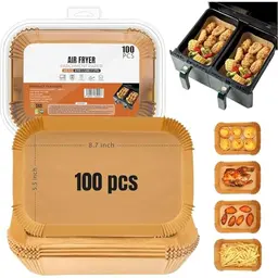 Roe Tenpo Heißluftfritteuse Backpapier, 100 Stück, Rechteckig, Antihaftbeschichtet, Lebensmittelqualität