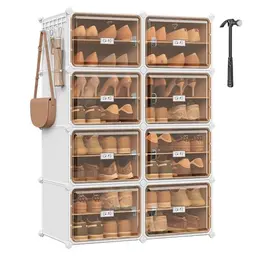 SONGMICS Schuhregal mit 8 Fächern für bis zu 32 Paar Schuhe, wolkenweiß-transparentes Braun