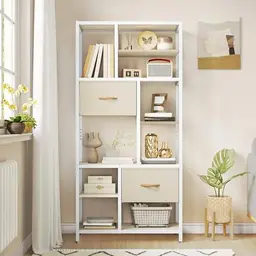 YITAHOME Bücherregal mit Schubladen, 7-stöckiges Standregal, industrielles Aufbewahrungsregal in Eichenfarbe für Wohnzimmer und Büro