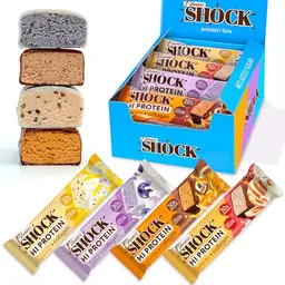 FitnesSHOCK Proteinriegel Set, 12 Stück, 30% Protein, zuckerfrei, mit Kollagen, low carb, ballaststoffreich, kalorienarm