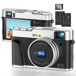 Digitalkamera 4K 48MP mit optischem Sucher, 16X Zoom, inkl. 32GB SD-Karte, 2 Akkus, für Anfänger und Erwachsene, schwarz