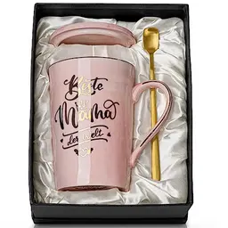 Doublewhale Tasse für Mama, Geburtstagsgeschenk für die beste Mama, 14Oz Keramik mit Deckel und Löffel, Geschenkbox
