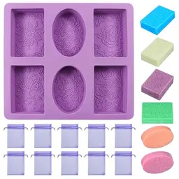 MININUSI Silikon Seifenformen, oval und rechteckig, mit 10 Netzbeuteln, ideal für DIY Seife und Kerzen