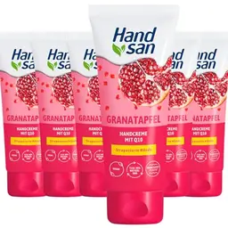 Handsan Granatapfel Handcreme mit Q10 - 6 x 90 ml, für geschmeidige Hände, vegan