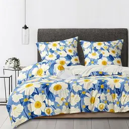 Boqingzhu Blumen Bettwäsche 135x200 cm Blau Weiß mit Kissenbezug 80x80 cm, Weiche Gänseblümchen Muster