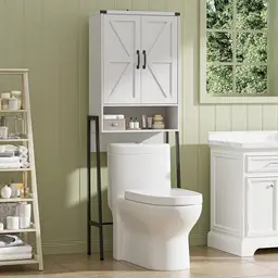 BonVache Toilettenregal mit 2 Türen und offenen Fächern, Badezimmerregal, geeignet für kleine Waschmaschinen, 171x59.6x25.3cm, Mattweiß