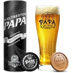 KEZKALS Papa Geschenk Weihnachten, Weizenbierglas 0,5 l mit Gravur