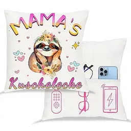 Tarklanda Mama Geschenk Kuschelecke Kissenbezug 45x45cm Weiß - Faultier Kissenbezug für Mama zum Geburtstag