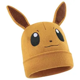 Pokemon Mütze für Jungen 5-12 Jahre, Warme Beanie mit Spruch, Geschenkidee (Senf Eevee)