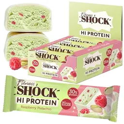 FitnesSHOCK Proteinriegel Set, 12 Stück, mit 30% Protein, ohne Zucker, kalorienarm, ballaststoffreich, Pistaziengeschmack