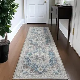 TOPICK Läufer 60x210cm Orange Floral Waschbar Vintage Blumenteppich für Flur und Küche