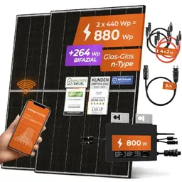 Solarway® 880W Balkonkraftwerk komplett Steckdose - Solaranlage Komplettset mit 440W bifazialen Solarmodulen