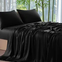 Gezu Bambus Spannbettlaken 90x200cm Schwarz Weich Antibakteriell für Boxspringbett