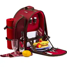 Apollo Walker Picknickrucksack für 2 Personen mit Decke und Kühltasche - Ideal für Camping, Strand und Wandern, Rot