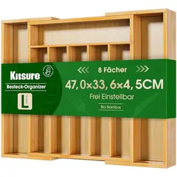 Kitsure Besteckkasten aus Bambus, 8 Fächer, Küchen Organizer, 33,6 x 4,5 x 29-47 cm