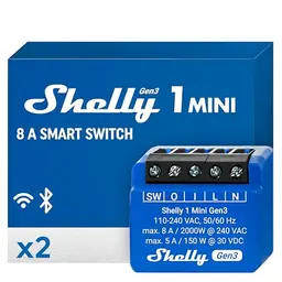 Shelly 1 Mini Gen3 | WLAN und Bluetooth Smart Schalter | Lichtsteuerung für Alexa & Google Home | 2er-Pack