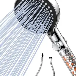 VOXON Duschkopf mit 1,5m Schlauch, Wassersparend, 6 Strahlarten, Filter & Stoppfunktion, handbrause mit 3-Lagen Filtration