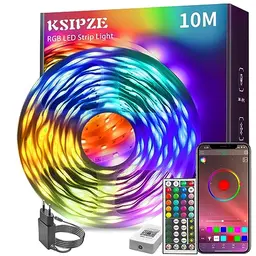 KSIPZE 10m RGB LED Streifen, dimmbar mit Fernbedienung & App, selbstklebend für Zimmer und Party