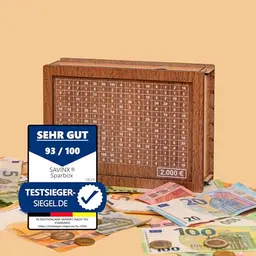 SparBox - Wiederverwendbare Spardose mit Sparziel (2000€) - Braun