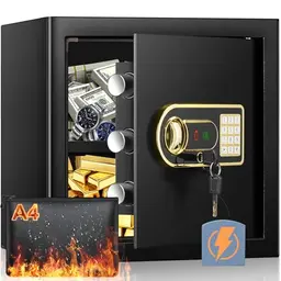 Mejasg 45L Feuerfester Tresor mit Dokumententasche und herausnehmbarem Regal, digitaler Möbeltresor für Zuhause