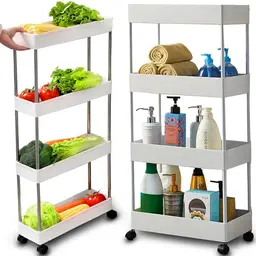 Retoo Rollwagen mit 4 Ebenen, weiß, 87x12x34,5 cm, Küchen-, Bad- und Aufbewahrungsregal