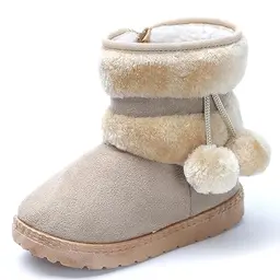 Yeeteepot Mädchen Warm Gefütterte Schneestiefel für Kleinkinder - Flache, rutschfeste Winterstiefel in Beige, Größe 19 EU
