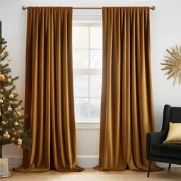 TOPICK Blickdichte Samtvorhänge für Weihnachten, 2 Stück, Gelbbraun, 130x175 cm