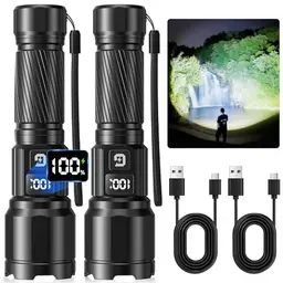 GEARLITE LED Taschenlampe Aufladbar, 6000LM, 3 Modi, Wasserdicht, Zoomable, 2 Stück für Camping und Outdoor